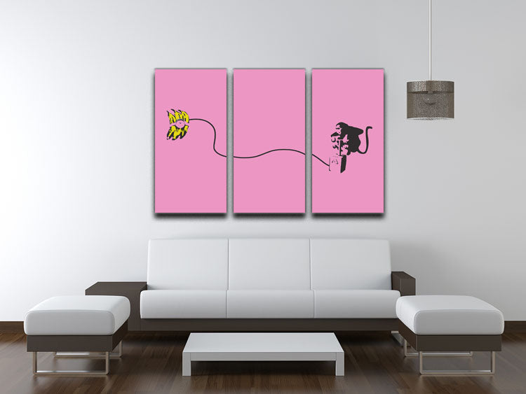 Banksy Monkey Banana Bomb Pink 3 Split Panel Canvas Print - Canvas Art Rocks - 3
