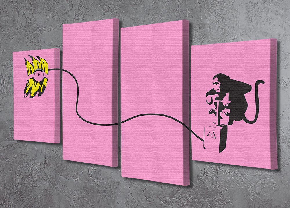 Banksy Monkey Banana Bomb Pink 4 Split Panel Canvas - Canvas Art Rocks - 2