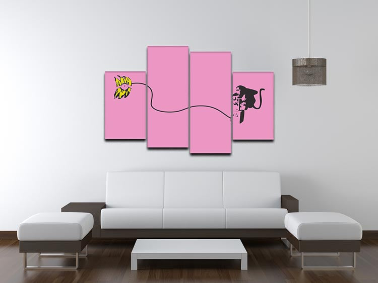 Banksy Monkey Banana Bomb Pink 4 Split Panel Canvas - Canvas Art Rocks - 3