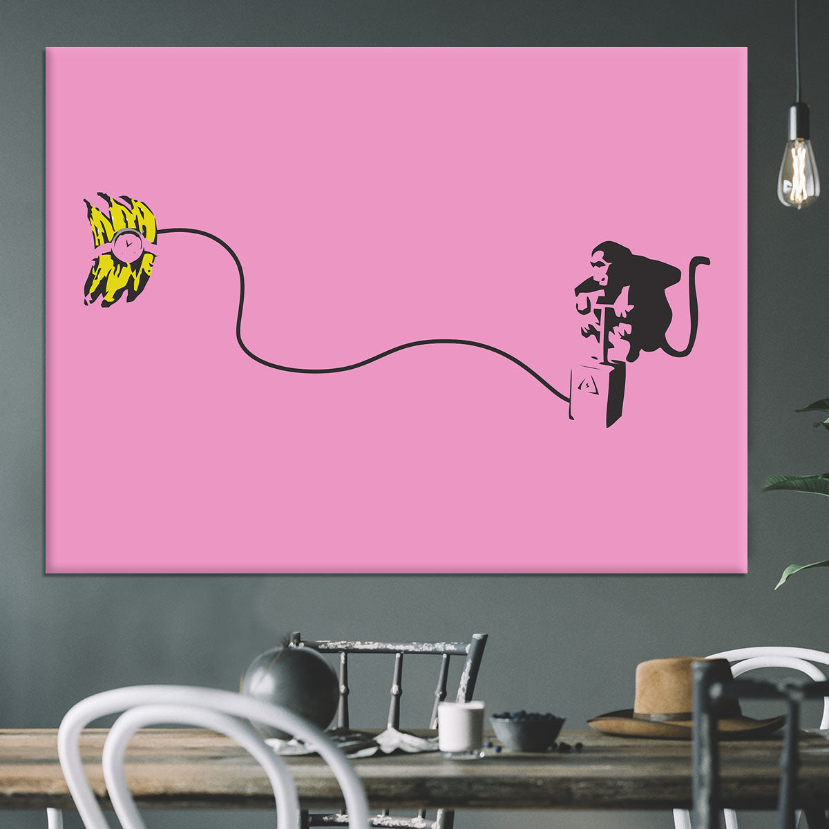 Banksy Monkey Banana Bomb Pink Canvas Print or Poster - Canvas Art Rocks - 3
