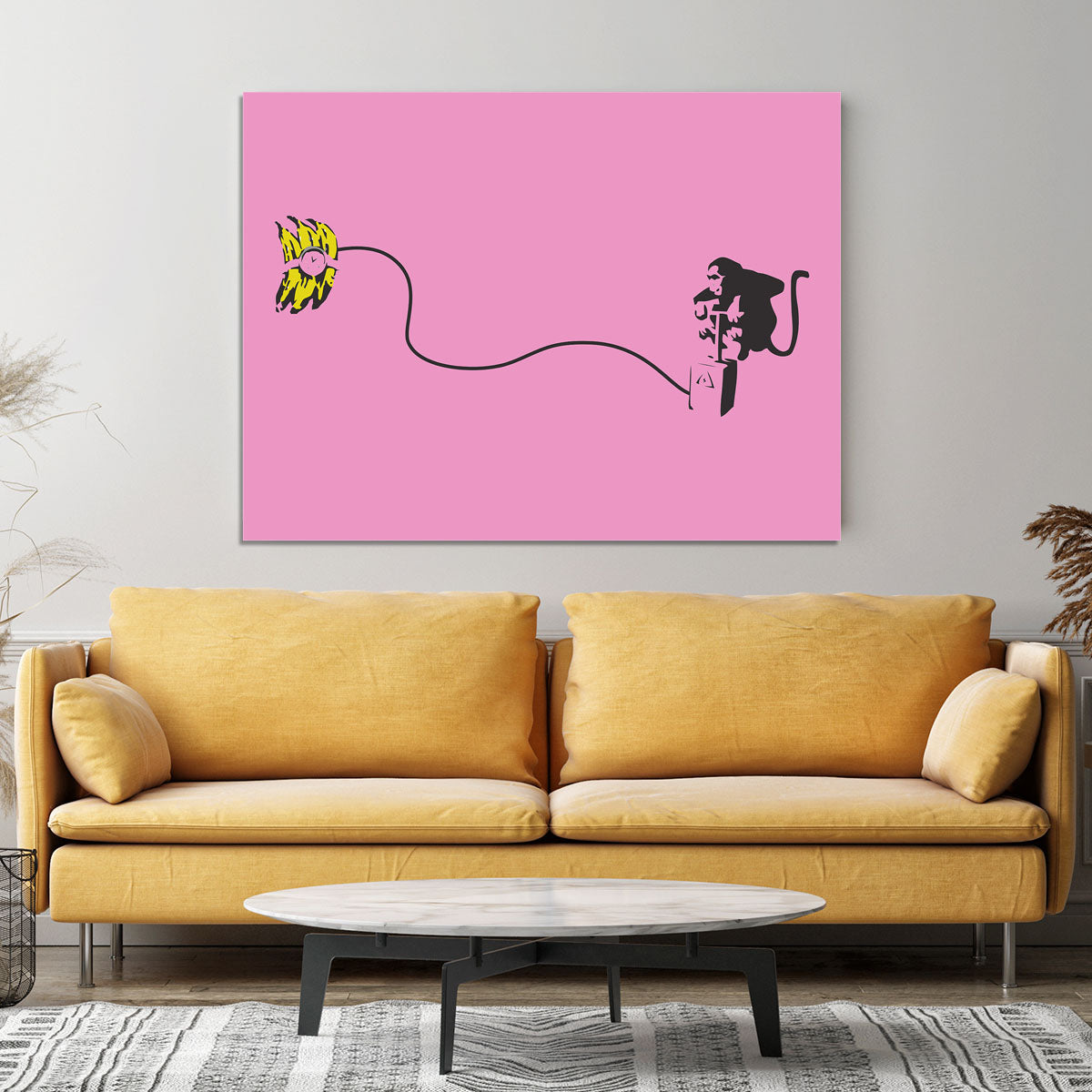 Banksy Monkey Banana Bomb Pink Canvas Print or Poster - Canvas Art Rocks - 4
