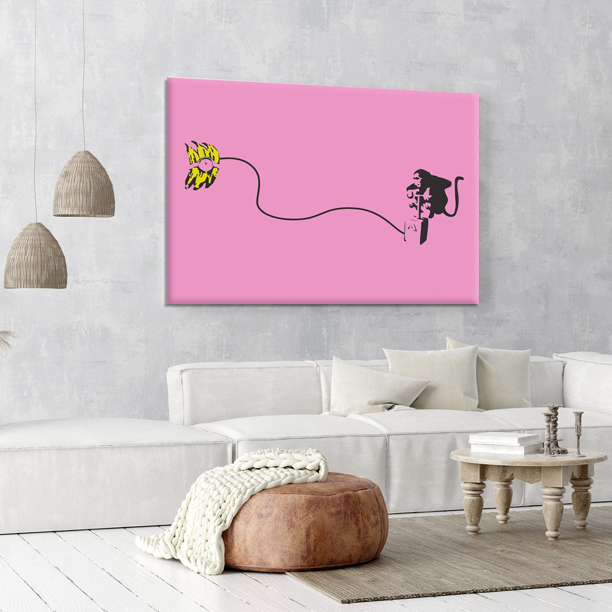 Banksy Monkey Banana Bomb Pink Canvas Print or Poster - Canvas Art Rocks - 6