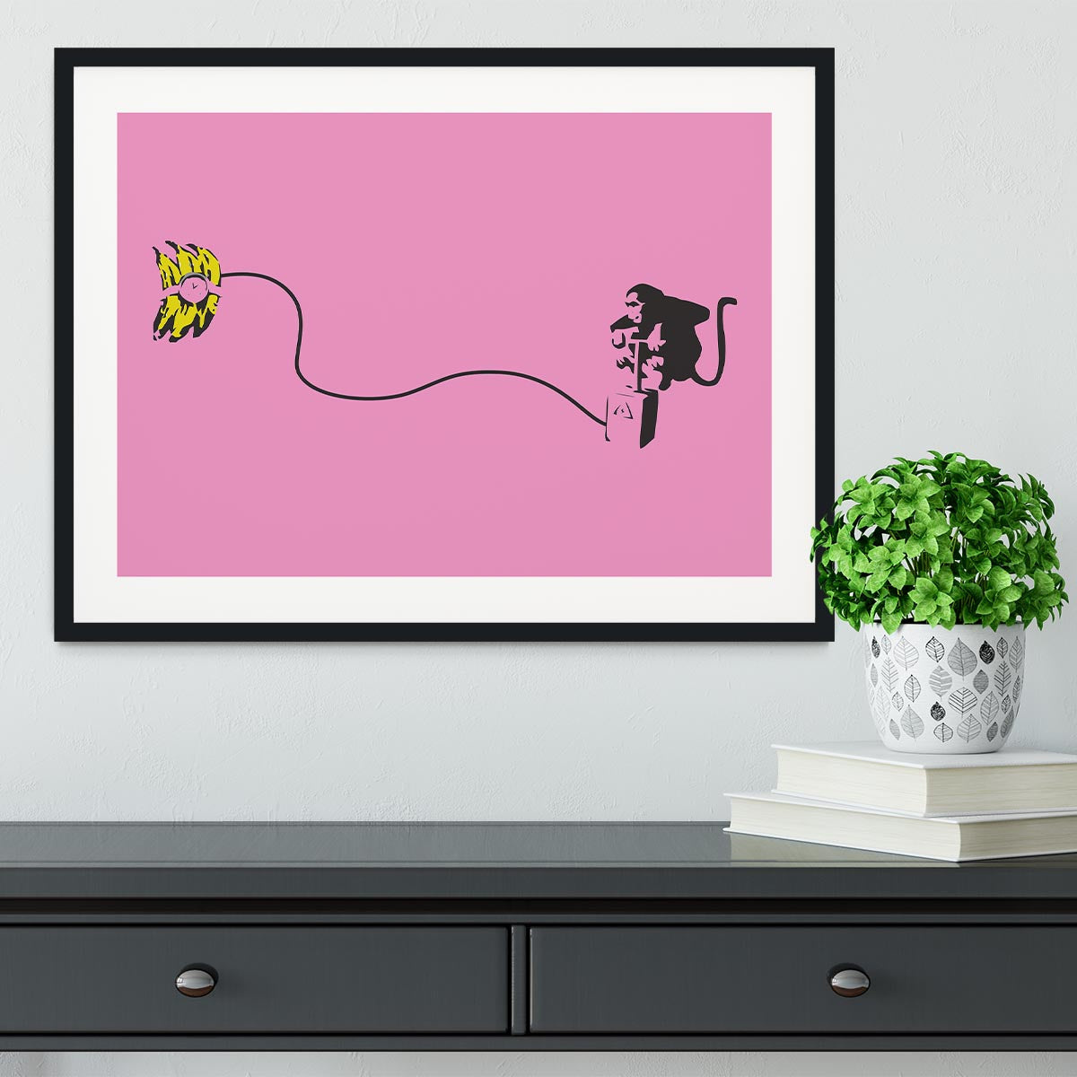 Banksy Monkey Banana Bomb Pink Framed Print - Canvas Art Rocks - 1