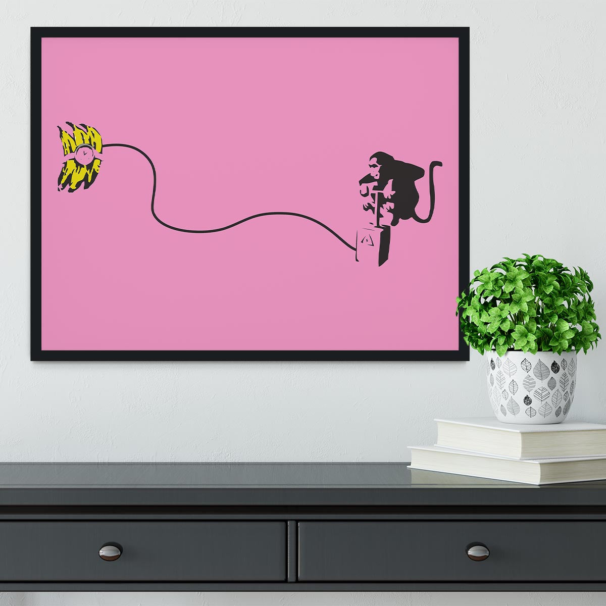 Banksy Monkey Banana Bomb Pink Framed Print - Canvas Art Rocks - 2