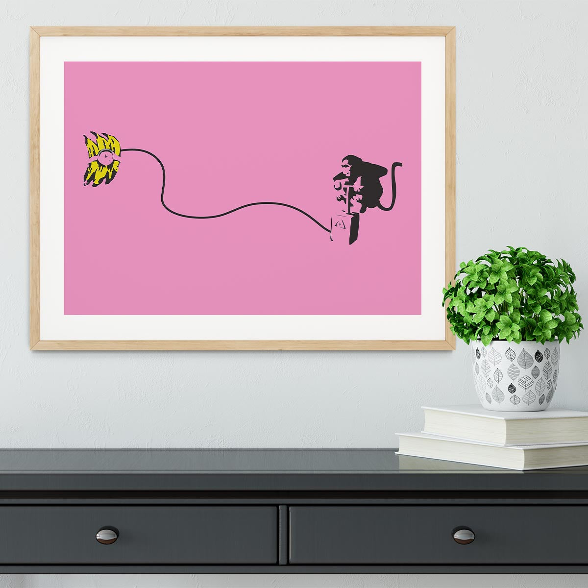 Banksy Monkey Banana Bomb Pink Framed Print - Canvas Art Rocks - 3