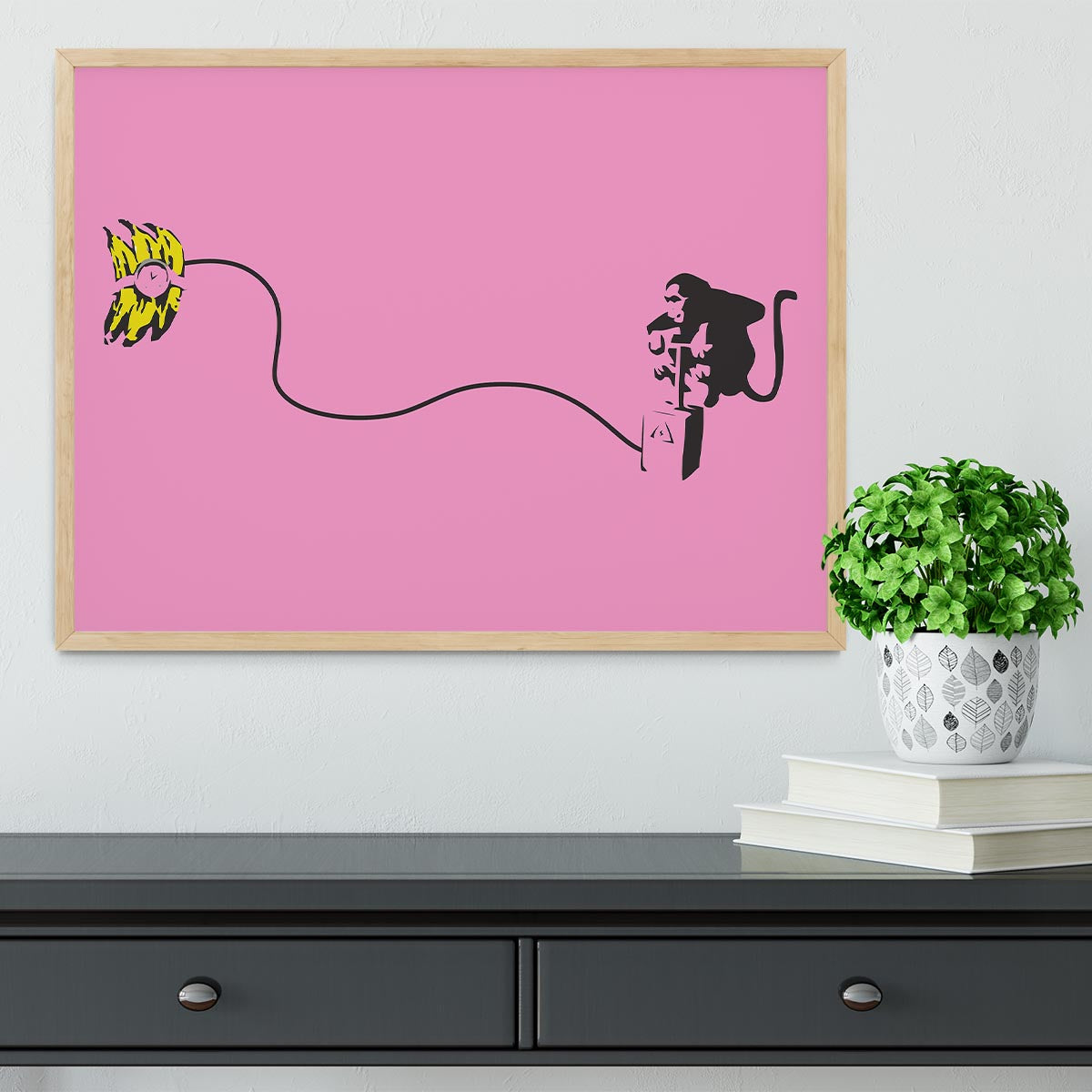 Banksy Monkey Banana Bomb Pink Framed Print - Canvas Art Rocks - 4