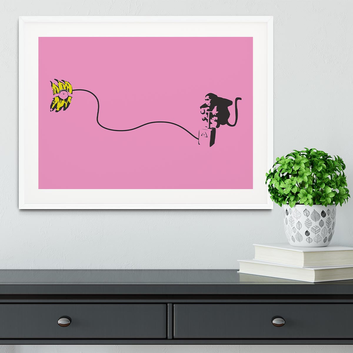 Banksy Monkey Banana Bomb Pink Framed Print - Canvas Art Rocks - 5