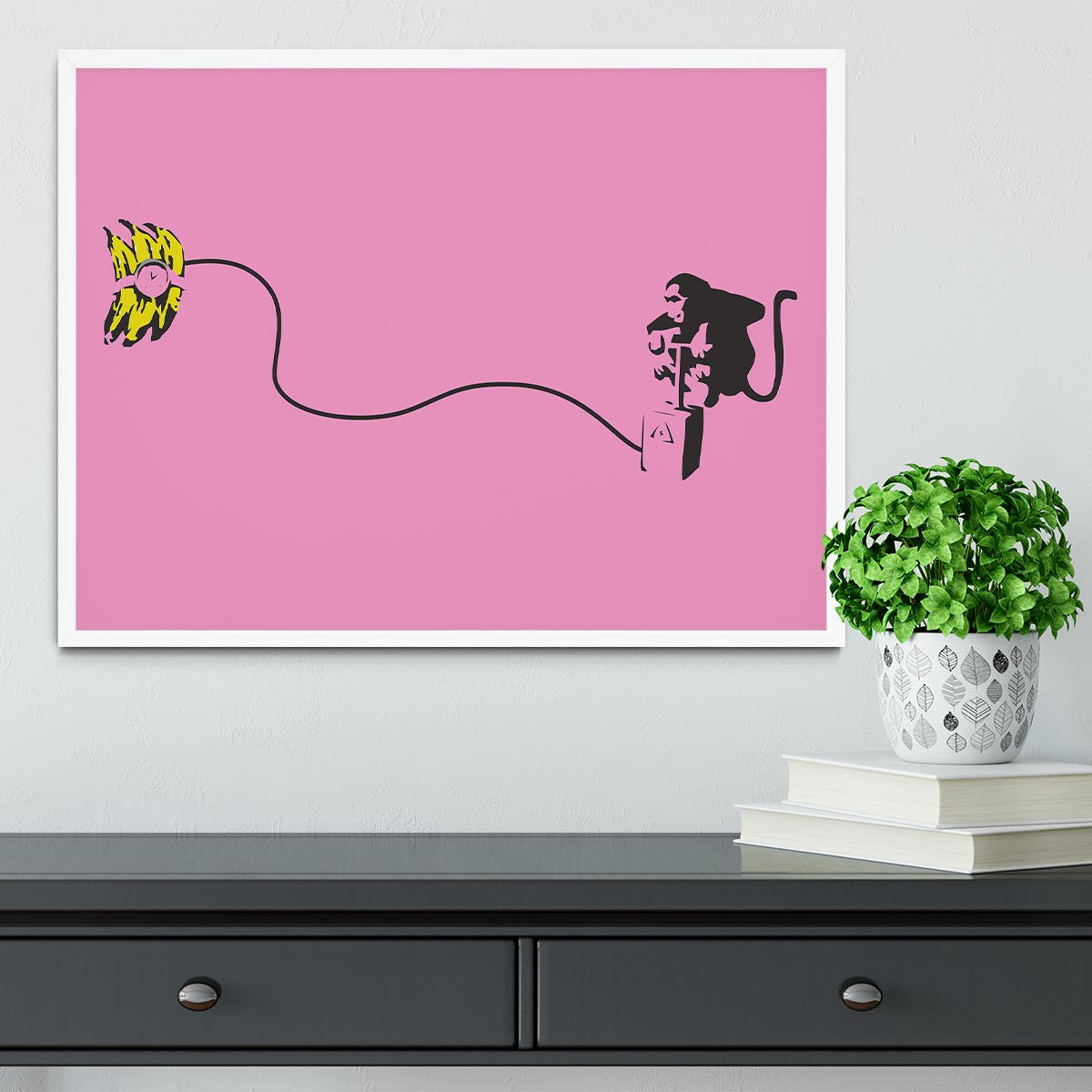 Banksy Monkey Banana Bomb Pink Framed Print - Canvas Art Rocks -6