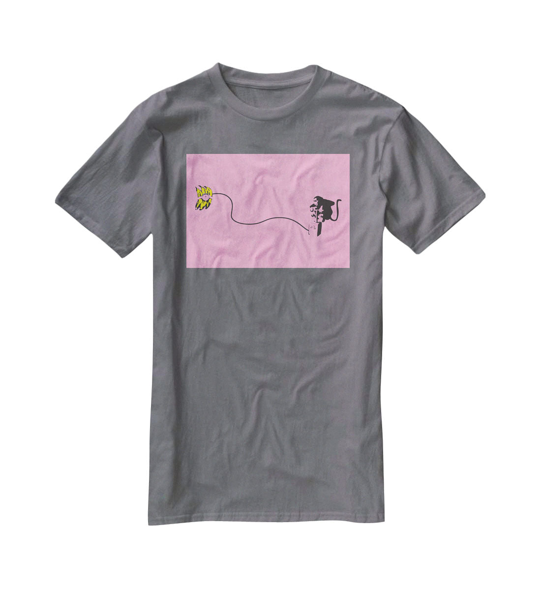 Banksy Monkey Banana Bomb Pink T-Shirt - Canvas Art Rocks - 3