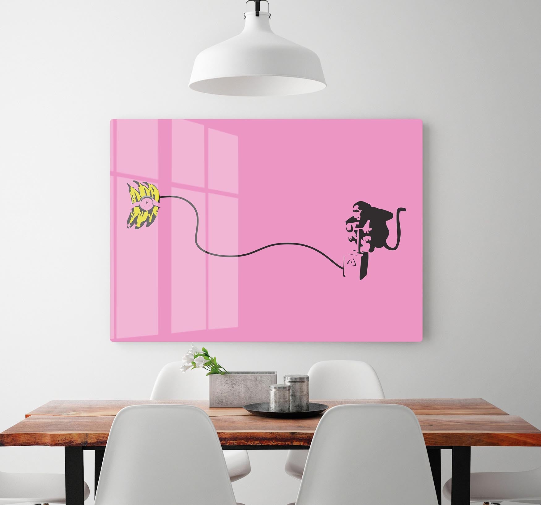 Banksy Monkey Banana Bomb Pink Acrylic Block - Canvas Art Rocks - 2