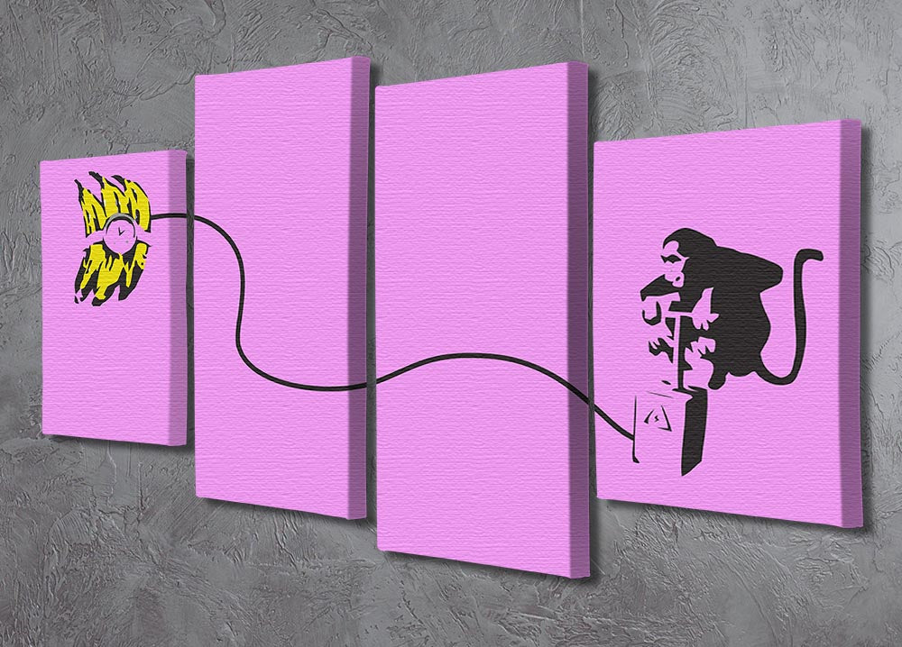 Banksy Monkey Banana Bomb Purple 4 Split Panel Canvas - Canvas Art Rocks - 2