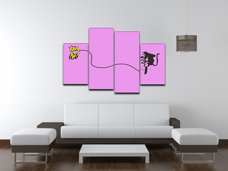 Banksy Monkey Banana Bomb Purple 4 Split Panel Canvas - Canvas Art Rocks - 3