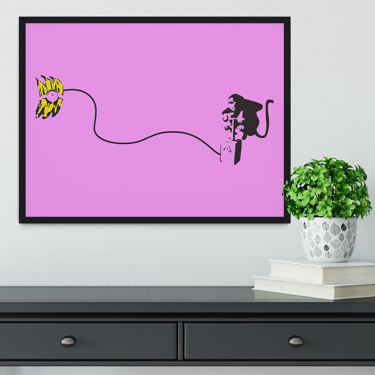 Banksy Monkey Banana Bomb Purple Framed Print - Canvas Art Rocks - 2