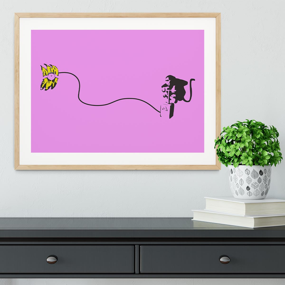 Banksy Monkey Banana Bomb Purple Framed Print - Canvas Art Rocks - 3