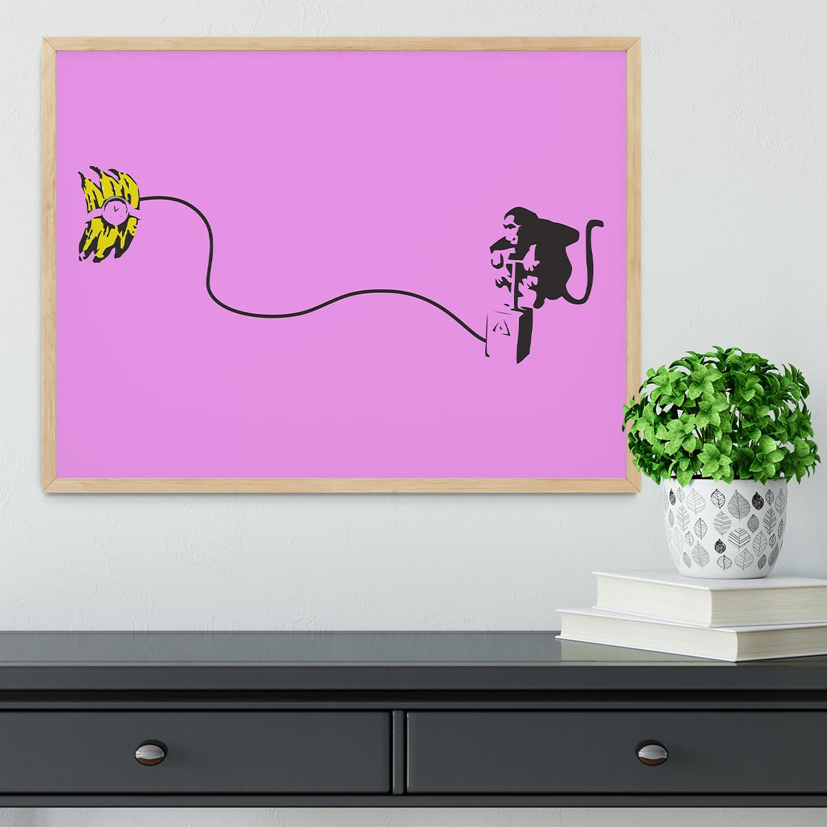 Banksy Monkey Banana Bomb Purple Framed Print - Canvas Art Rocks - 4