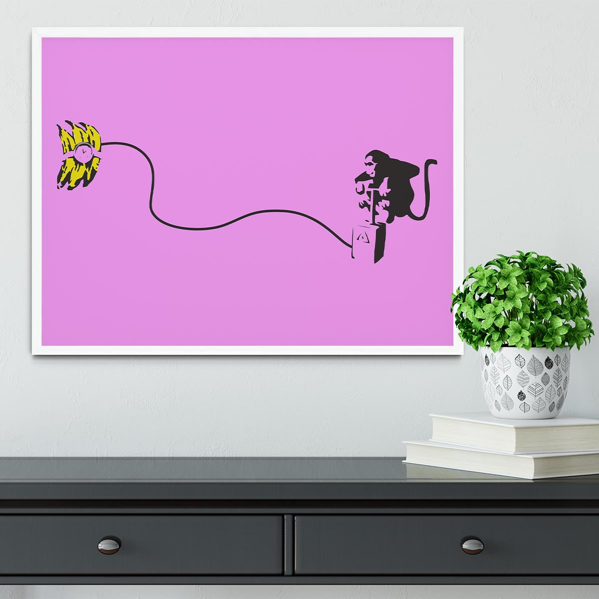 Banksy Monkey Banana Bomb Purple Framed Print - Canvas Art Rocks -6
