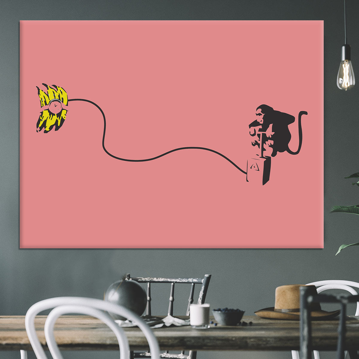 Banksy Monkey Banana Bomb Red Canvas Print or Poster - Canvas Art Rocks - 3