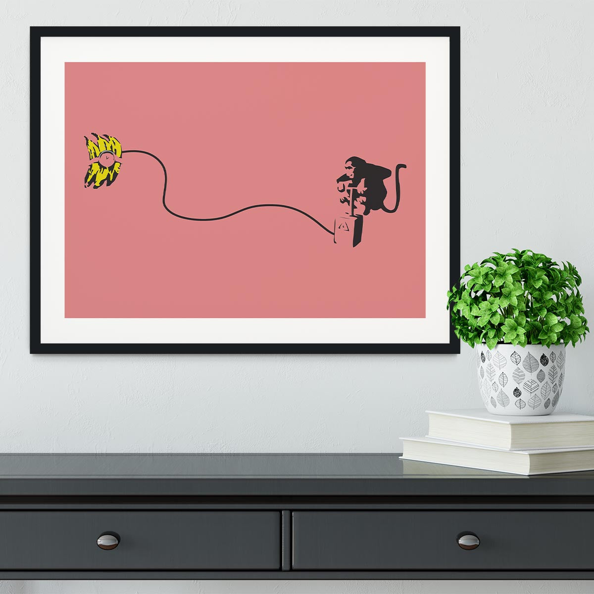 Banksy Monkey Banana Bomb Red Framed Print - Canvas Art Rocks - 1