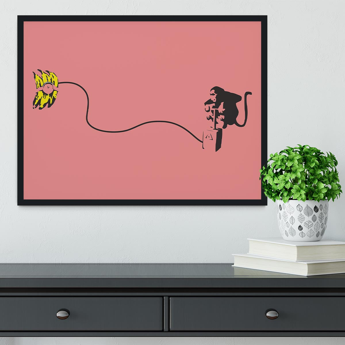 Banksy Monkey Banana Bomb Red Framed Print - Canvas Art Rocks - 2