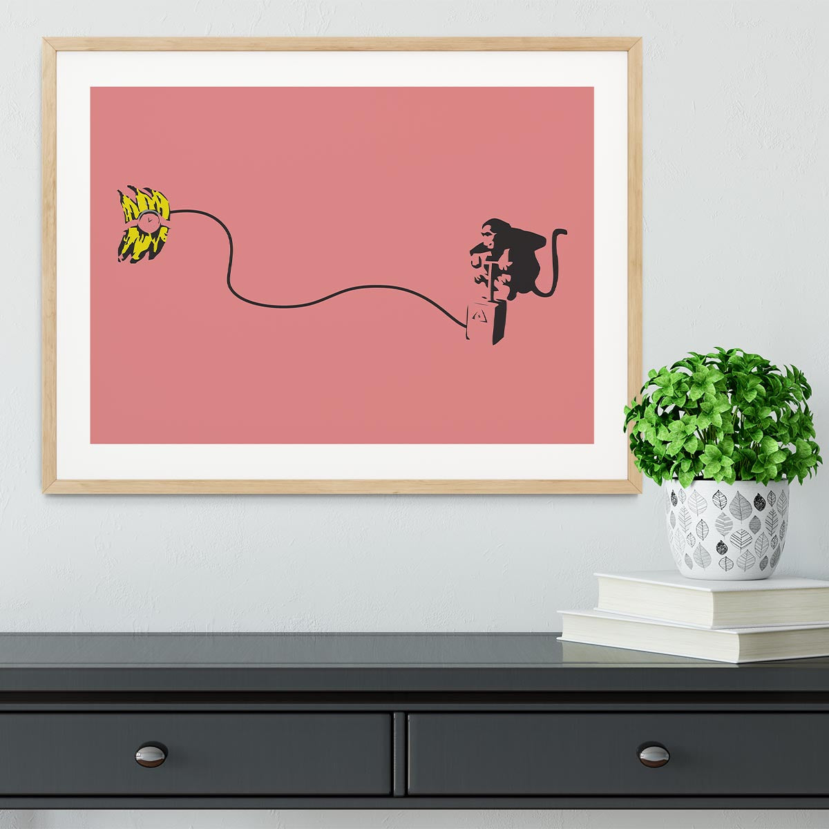 Banksy Monkey Banana Bomb Red Framed Print - Canvas Art Rocks - 3