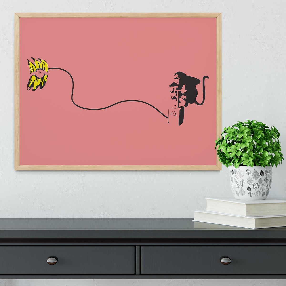 Banksy Monkey Banana Bomb Red Framed Print - Canvas Art Rocks - 4