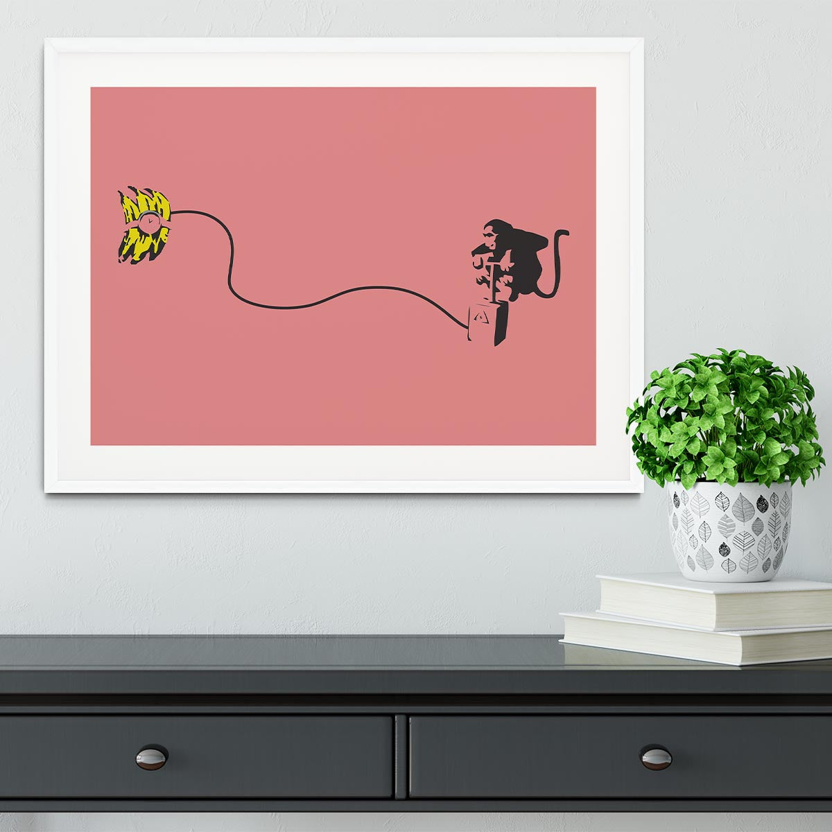 Banksy Monkey Banana Bomb Red Framed Print - Canvas Art Rocks - 5