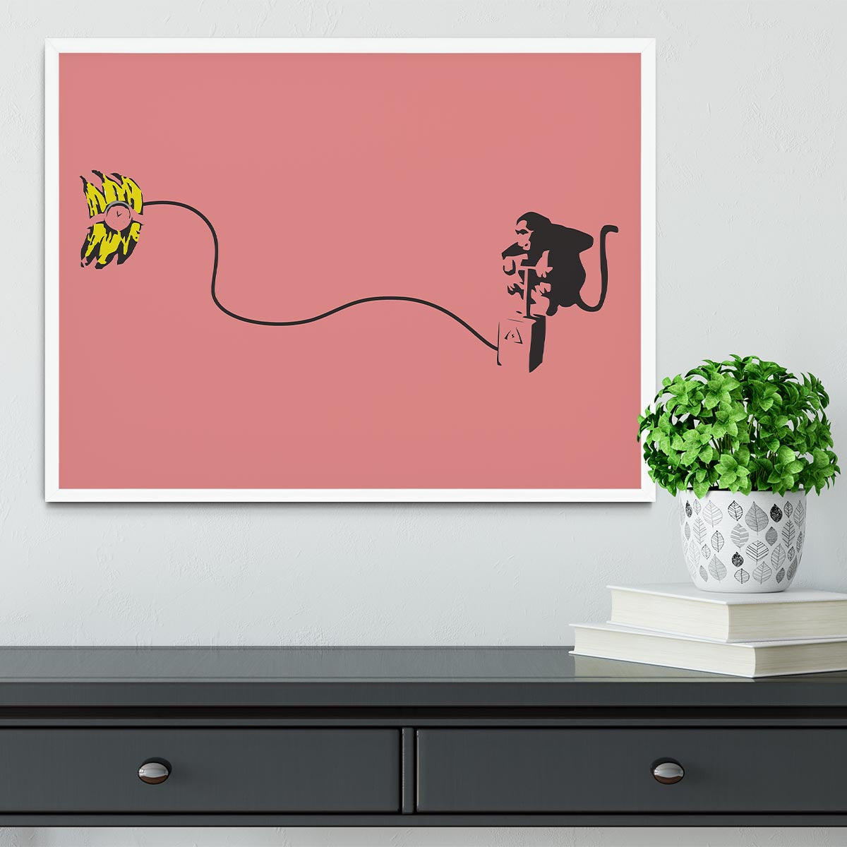 Banksy Monkey Banana Bomb Red Framed Print - Canvas Art Rocks -6
