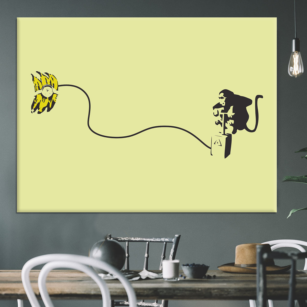 Banksy Monkey Banana Bomb Yellow Canvas Print or Poster - Canvas Art Rocks - 3