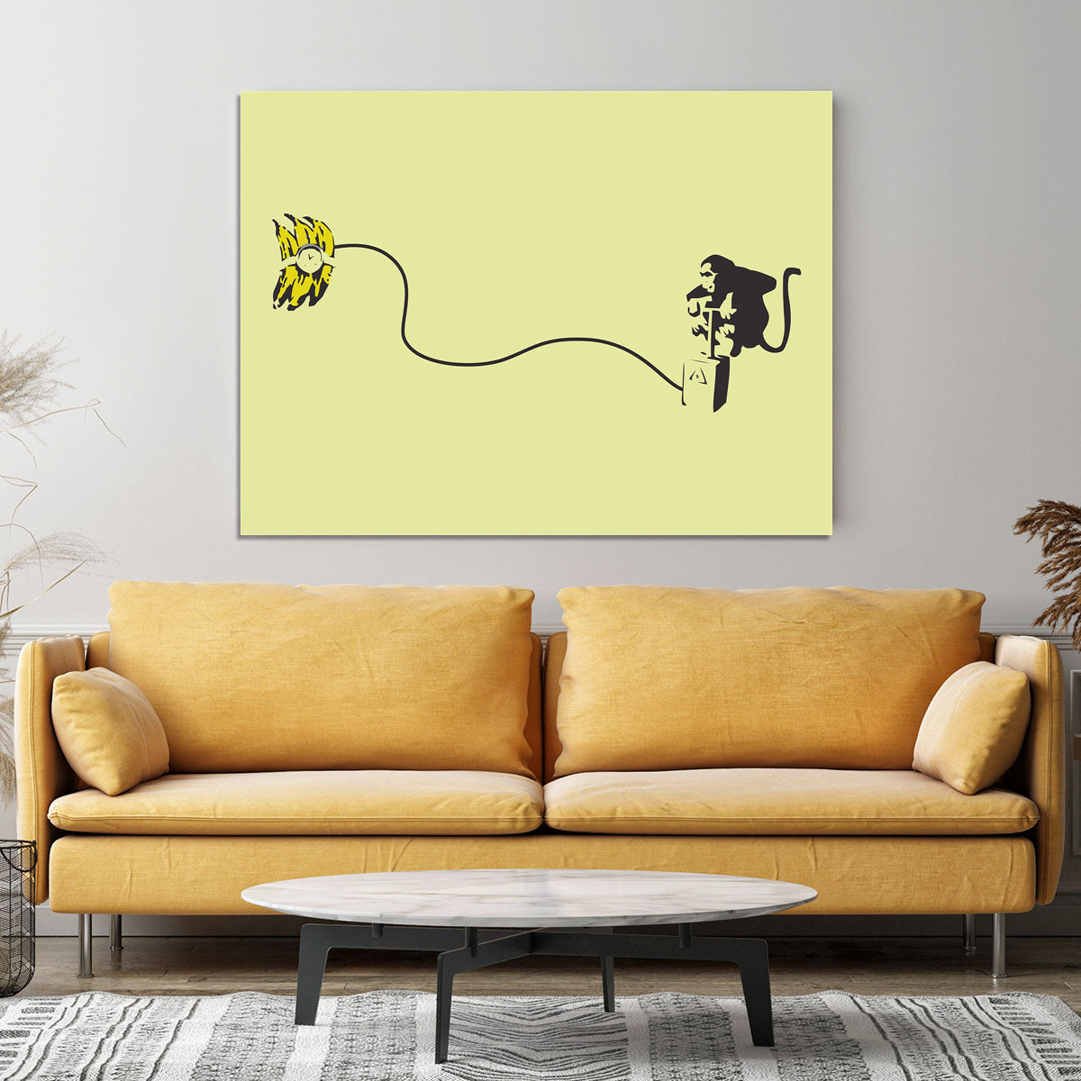 Banksy Monkey Banana Bomb Yellow Canvas Print or Poster - Canvas Art Rocks - 4
