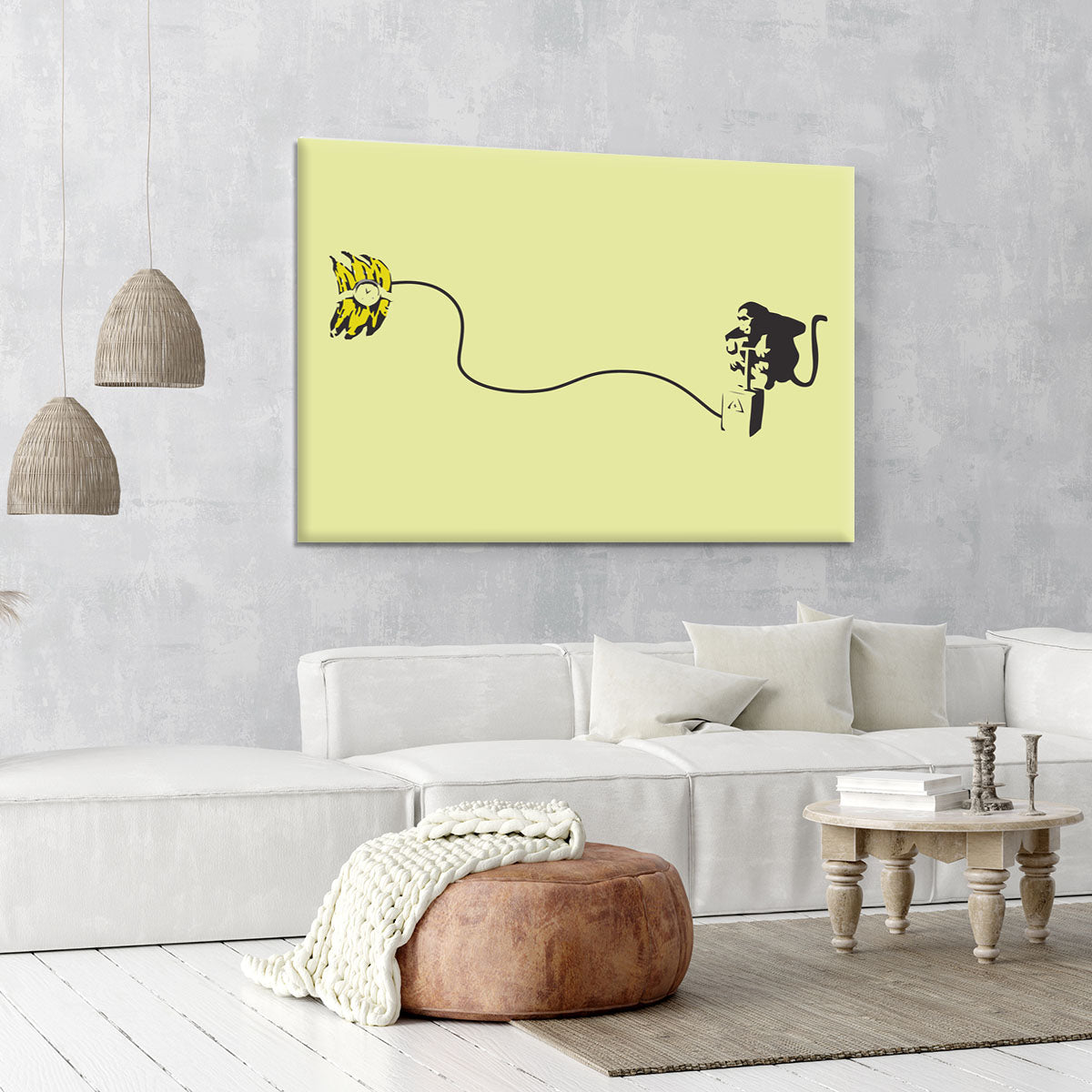 Banksy Monkey Banana Bomb Yellow Canvas Print or Poster - Canvas Art Rocks - 6