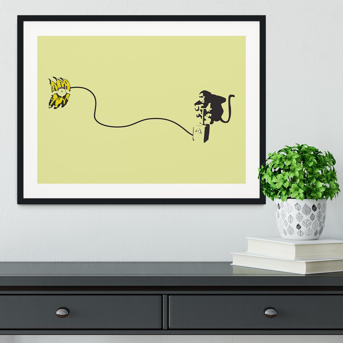 Banksy Monkey Banana Bomb Yellow Framed Print - Canvas Art Rocks - 1