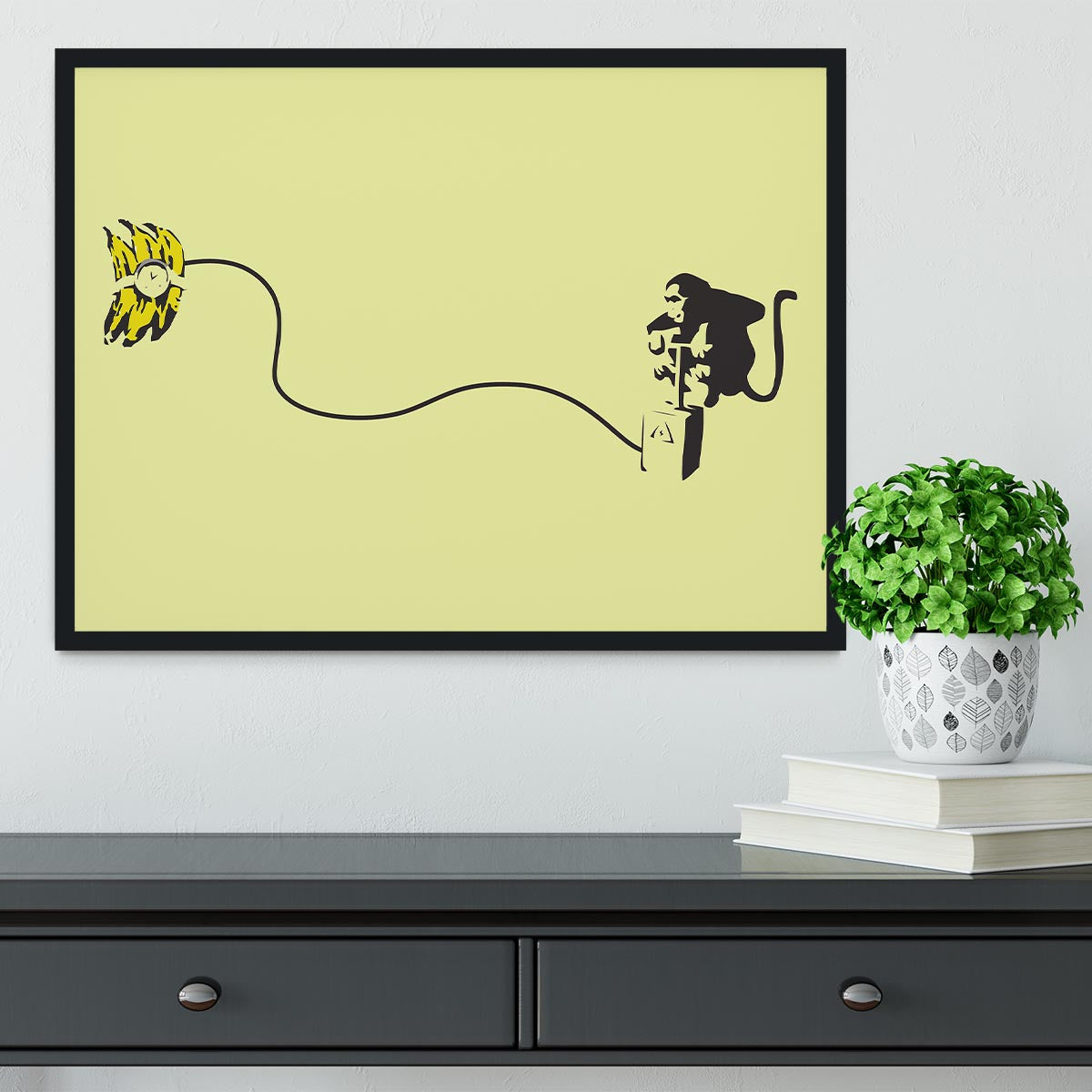 Banksy Monkey Banana Bomb Yellow Framed Print - Canvas Art Rocks - 2