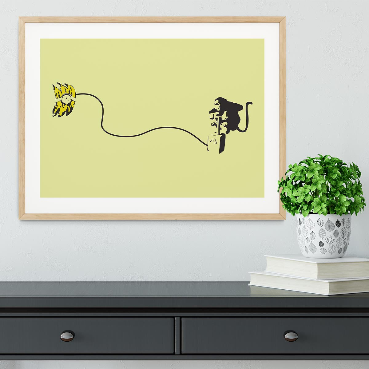 Banksy Monkey Banana Bomb Yellow Framed Print - Canvas Art Rocks - 3