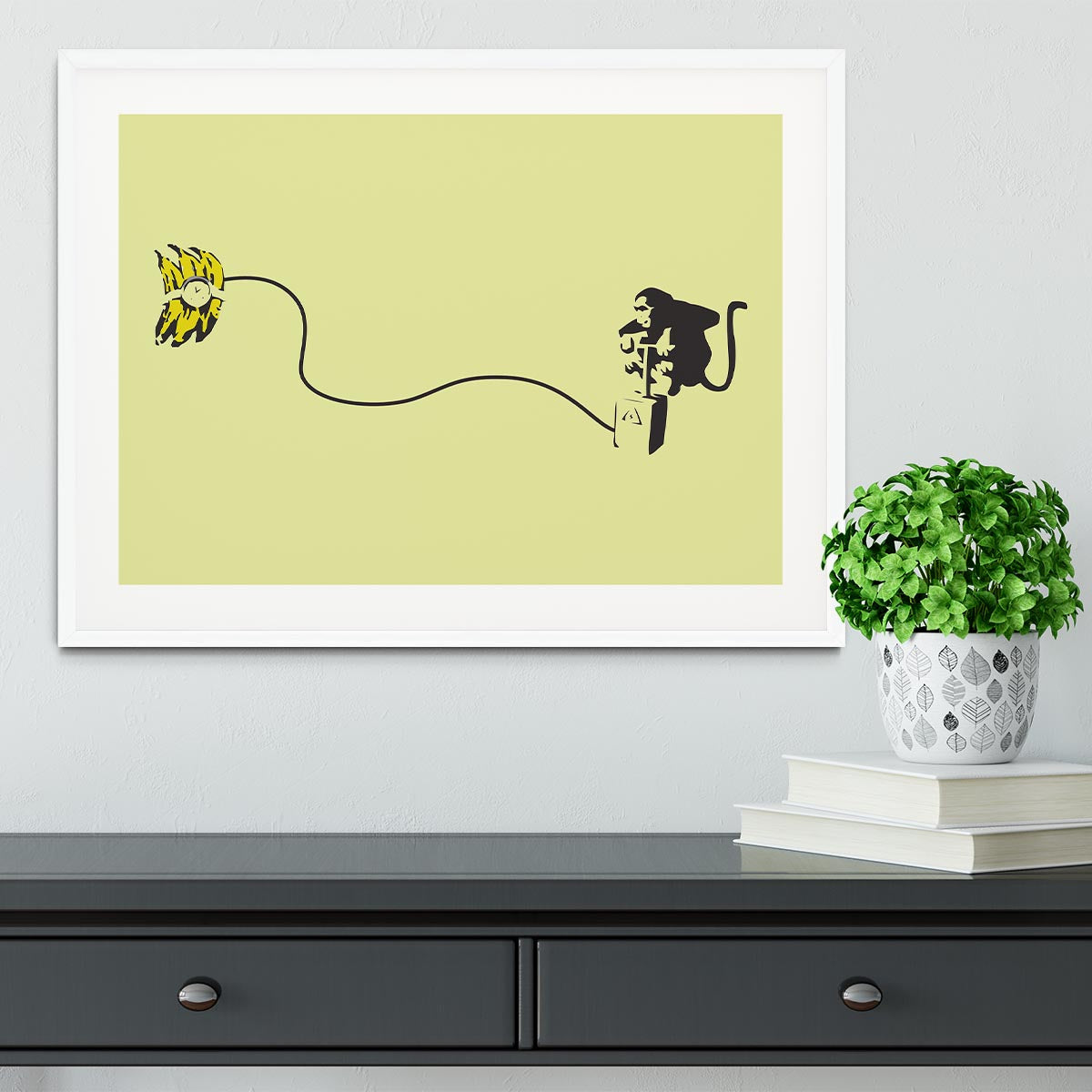 Banksy Monkey Banana Bomb Yellow Framed Print - Canvas Art Rocks - 5