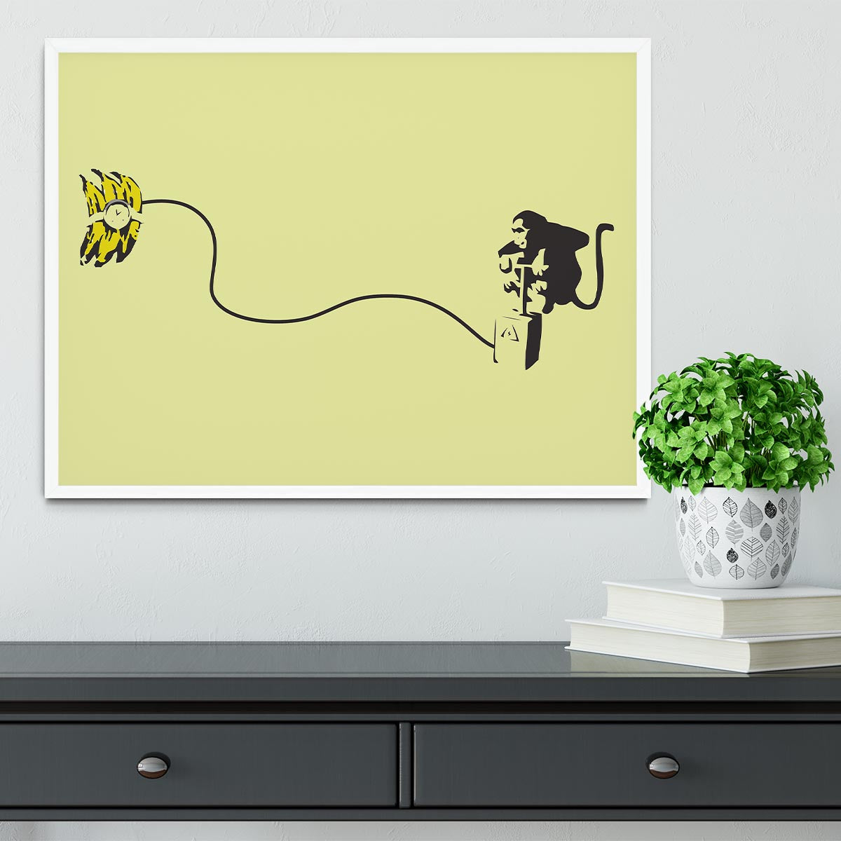 Banksy Monkey Banana Bomb Yellow Framed Print - Canvas Art Rocks -6