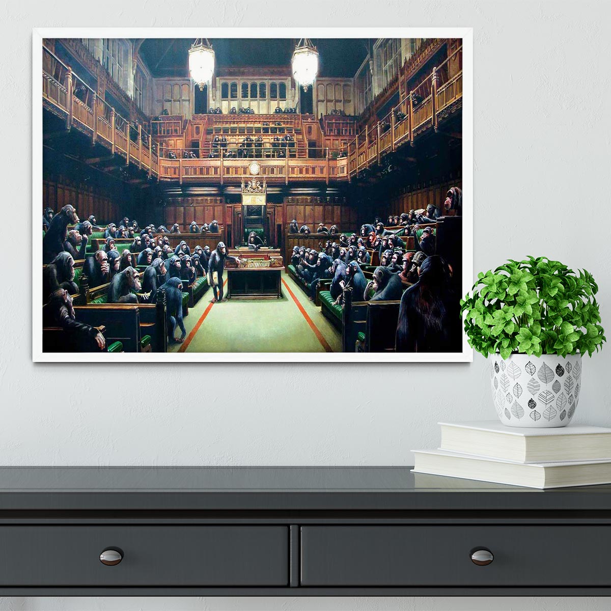 Banksy Monkey Parliament Framed Print - Canvas Art Rocks -6
