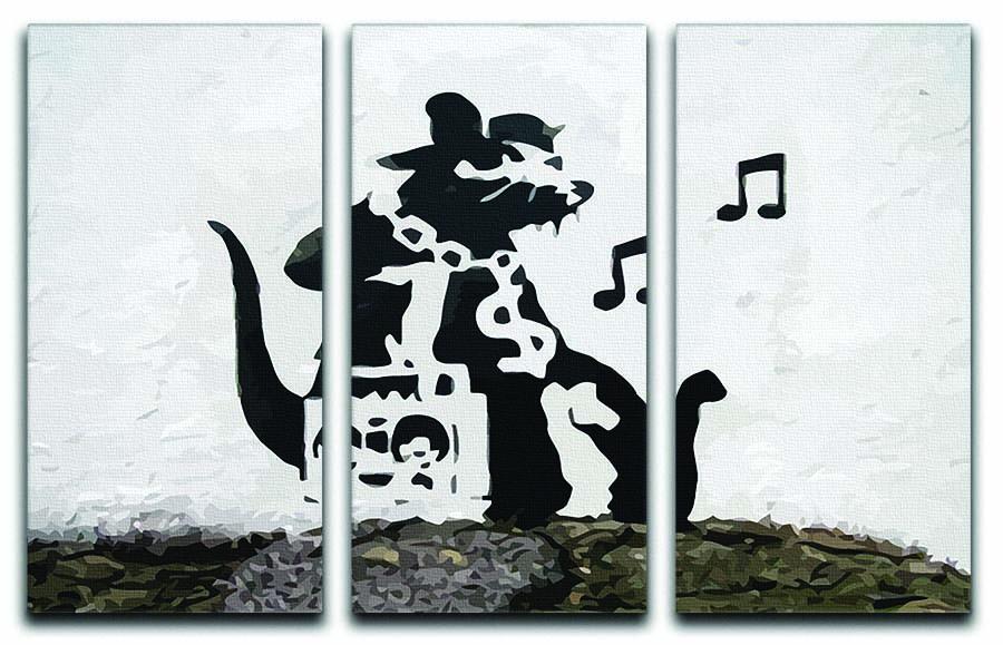 Banksy Music Rat 3 Split Panel Canvas Print - Canvas Art Rocks - 1