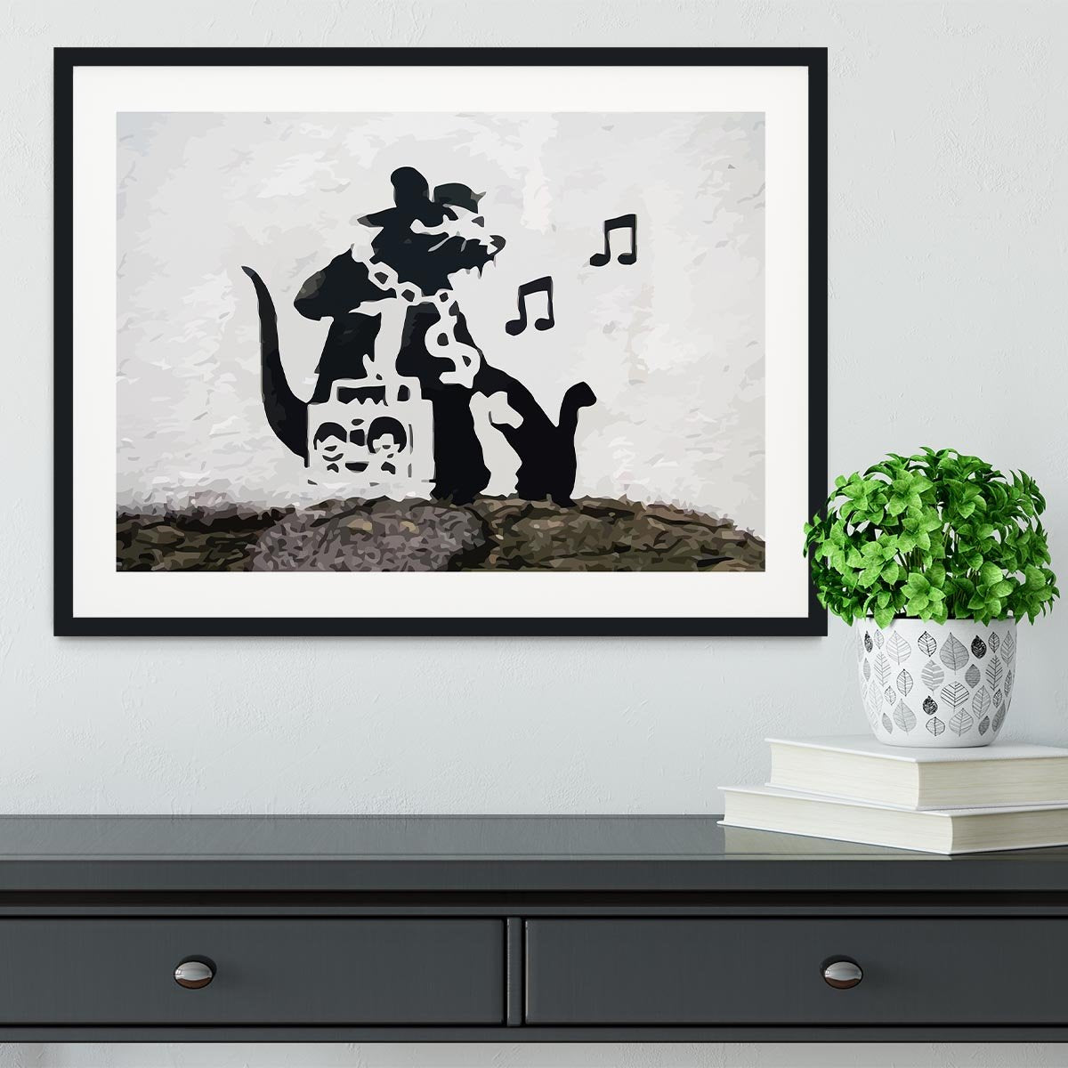 Banksy Music Rat Framed Print - Canvas Art Rocks - 1