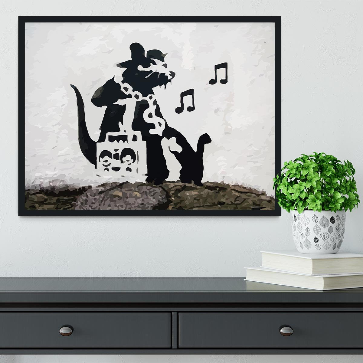Banksy Music Rat Framed Print - Canvas Art Rocks - 2