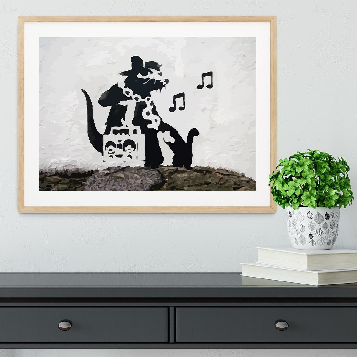 Banksy Music Rat Framed Print - Canvas Art Rocks - 3
