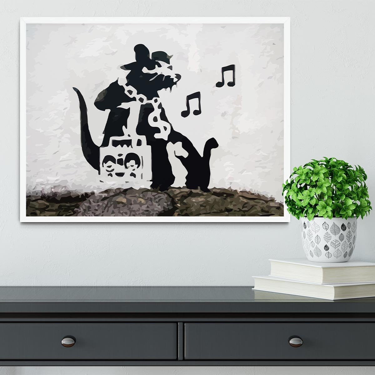 Banksy Music Rat Framed Print - Canvas Art Rocks -6