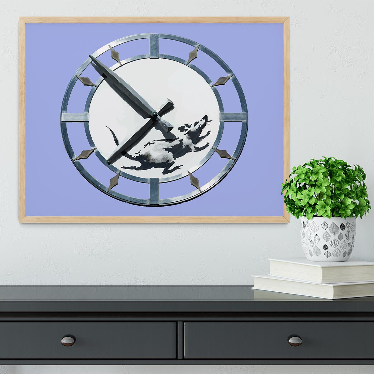 Banksy New York Clock Rat Blue Framed Print - Canvas Art Rocks - 4