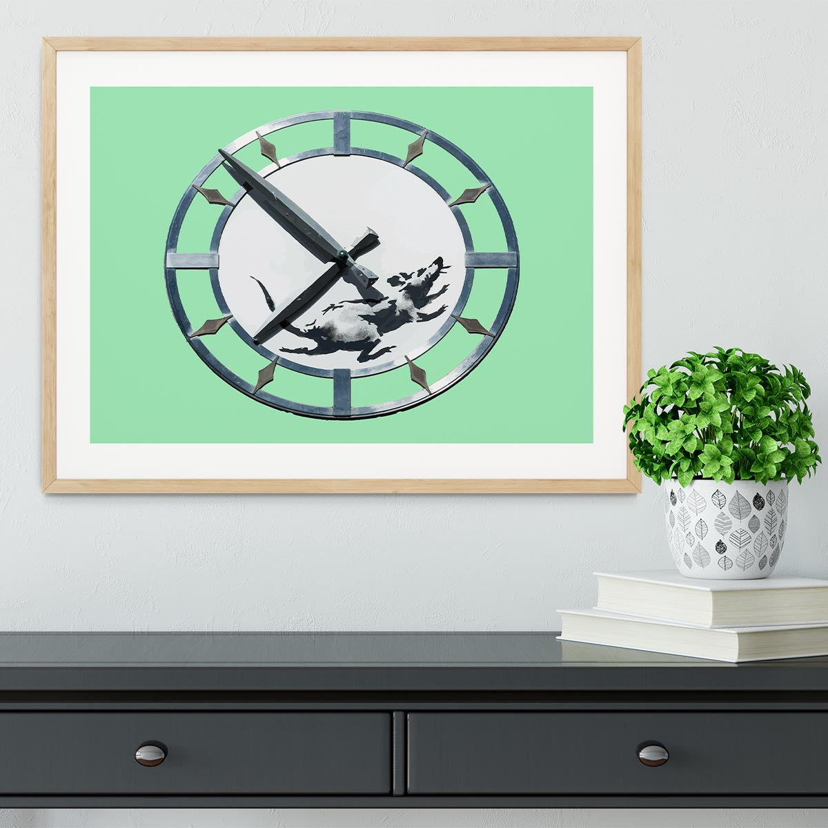 Banksy New York Clock Rat Green Framed Print - Canvas Art Rocks - 3