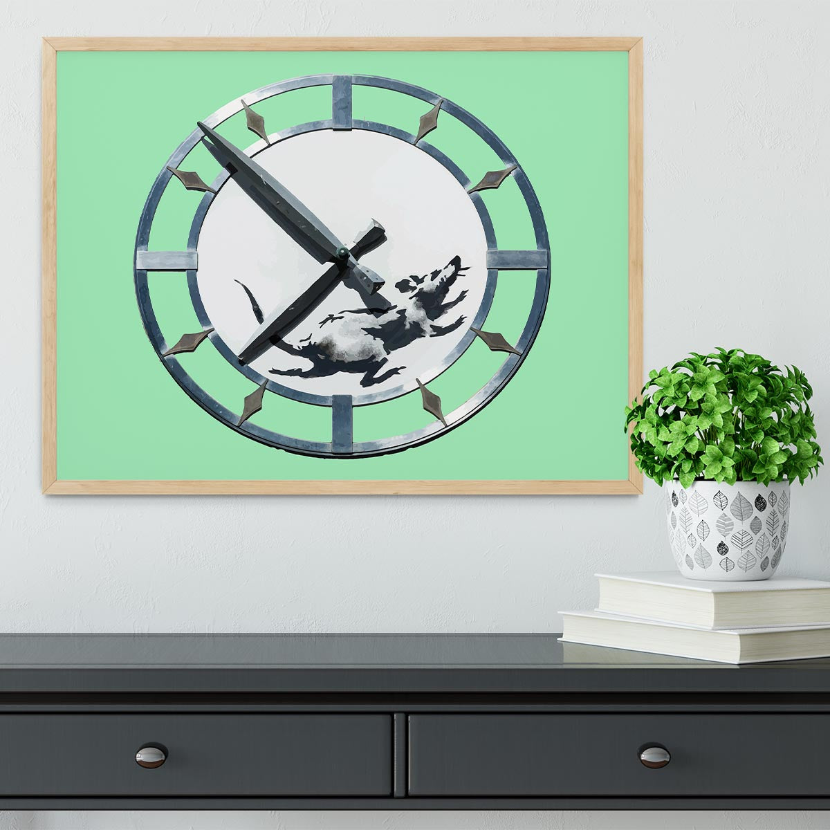 Banksy New York Clock Rat Green Framed Print - Canvas Art Rocks - 4