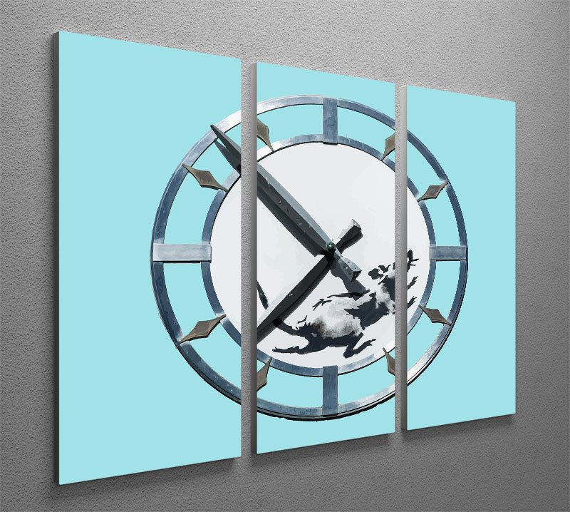 Banksy New York Clock Rat Light Blue 3 Split Panel Canvas Print - Canvas Art Rocks - 2