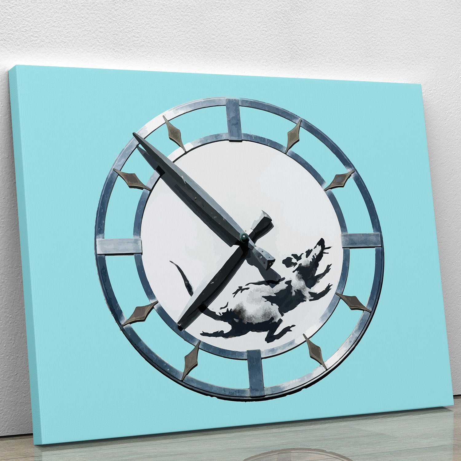 Banksy New York Clock Rat Light Blue Canvas Print or Poster - Canvas Art Rocks - 1