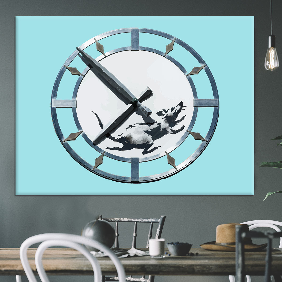 Banksy New York Clock Rat Light Blue Canvas Print or Poster - Canvas Art Rocks - 3