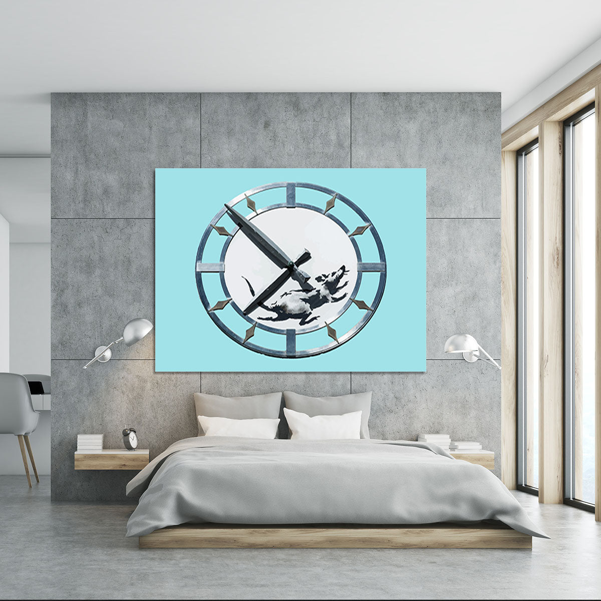 Banksy New York Clock Rat Light Blue Canvas Print or Poster - Canvas Art Rocks - 5