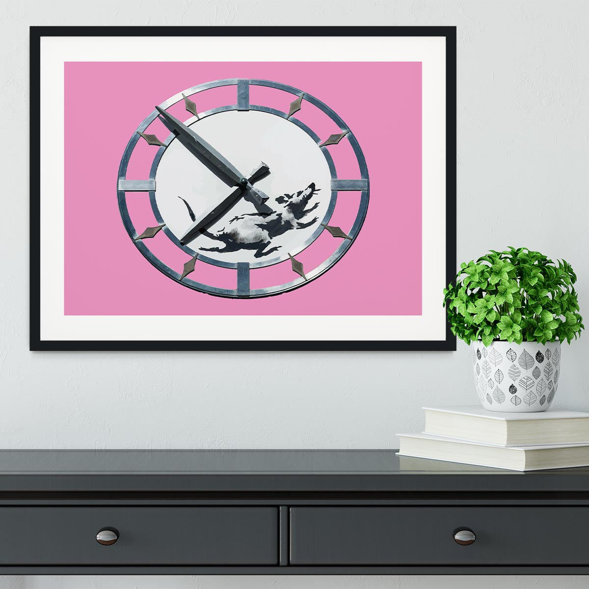 Banksy New York Clock Rat Pink Framed Print - Canvas Art Rocks - 1