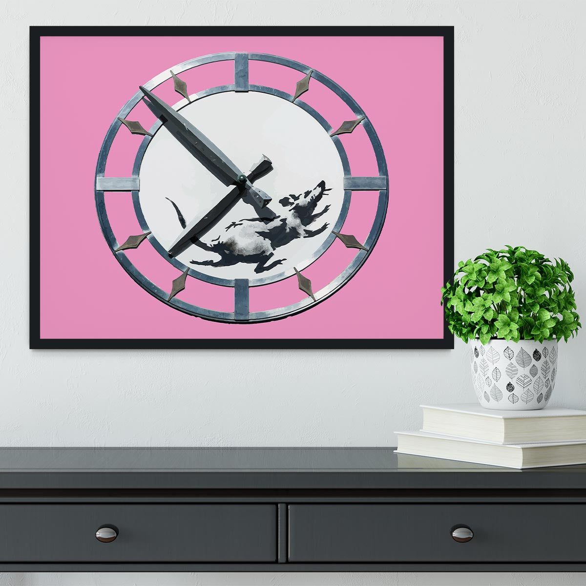 Banksy New York Clock Rat Pink Framed Print - Canvas Art Rocks - 2